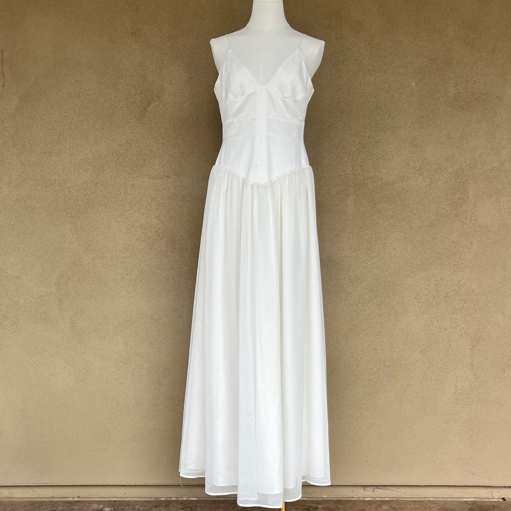 Gianni Bini Caelynn Bell Mary Drop Waist Maxi Dress White Sm 6 NWT Wedding Bride - Picture 2 of 16